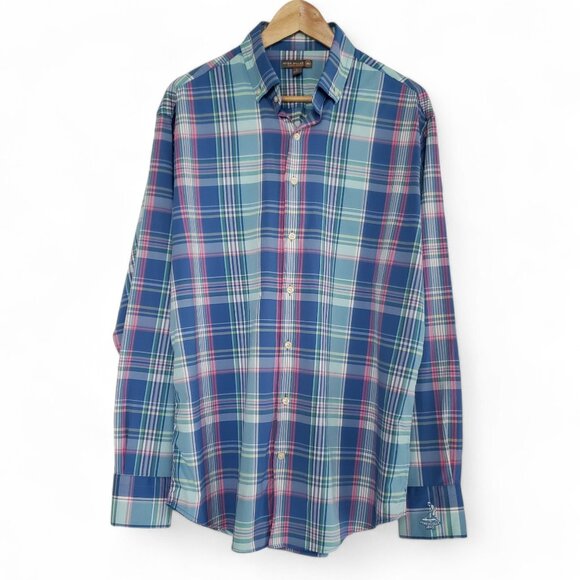 Peter Millar Summer Comfort Pinehurst Shirt Men's Blue Plaid Performance Golf L - Picture 1 of 6